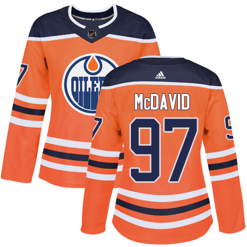 Adidas Oilers #97 Connor McDavid Orange Home Authentic Women's Stitched NHL Jersey - Click Image to Close